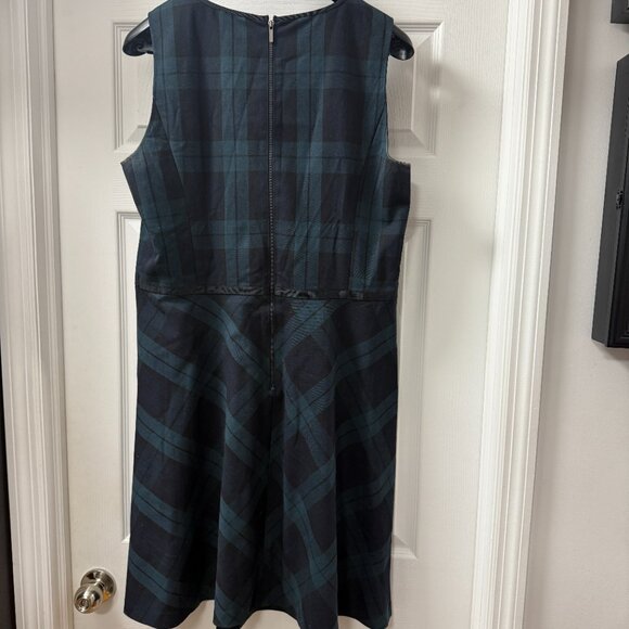 Ann Taylor Loft blue green black plaid tartan sleeveless dress size 16 - Picture 2 of 11